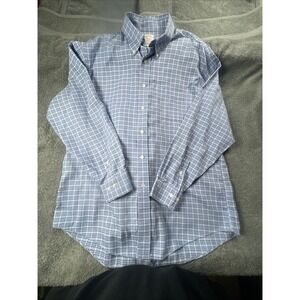 Brooks Brothers Madison Shirt Mens Large Blue Plaid Oxford Button Down Casual